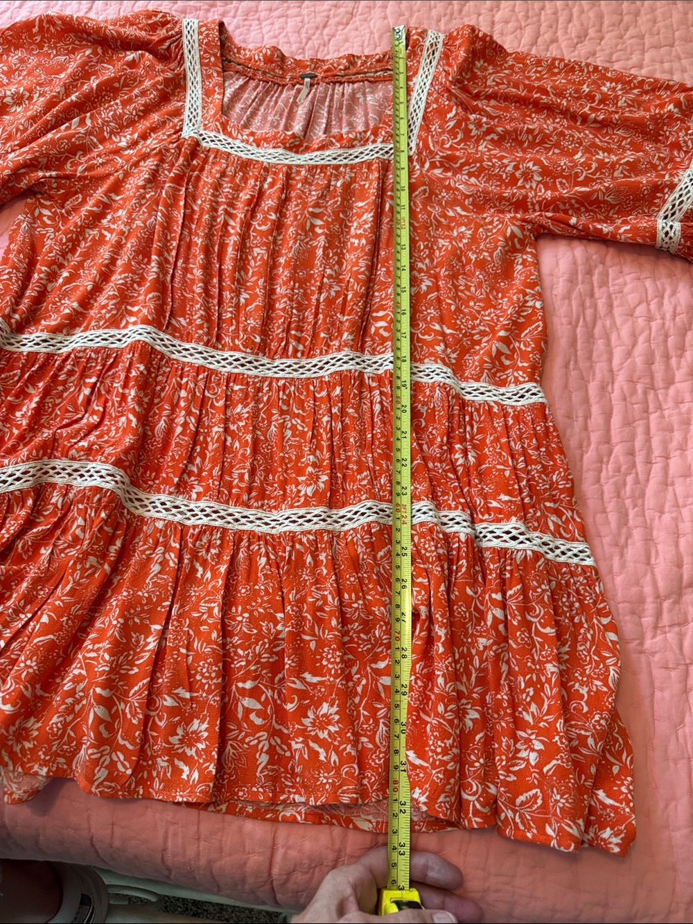 Free People Orange and White Floral Peasant Top item 115 - Picture 8 of 10